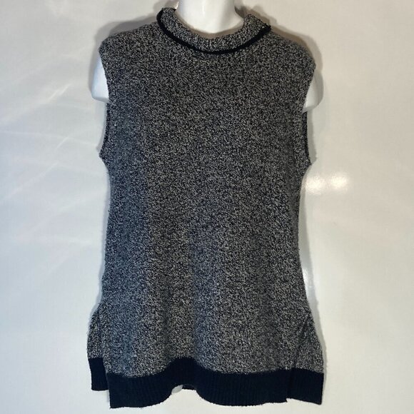 Loft SZ M Black & White cotton wool sleeveless turtleneck sweater tunic layer - Picture 1 of 7